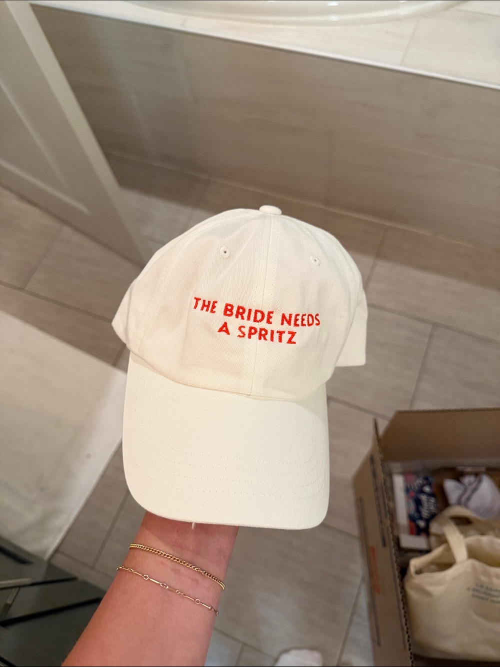 Baseball Cap with Embroidered 'The Bride Needs A Spritz'